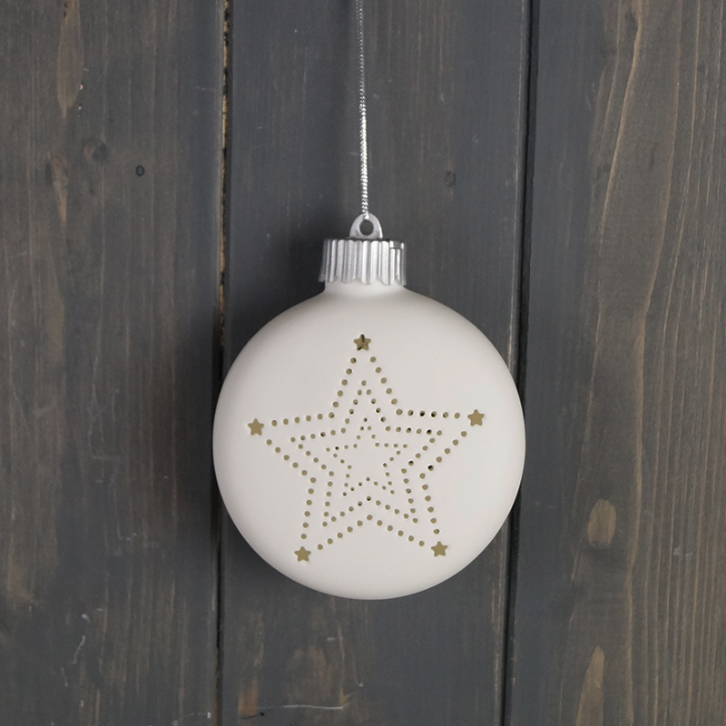 Ceramic light up Star Flat Bauble (9.8cm) detail page